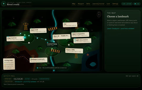Chamber run showing active training status and the agent's activity trail